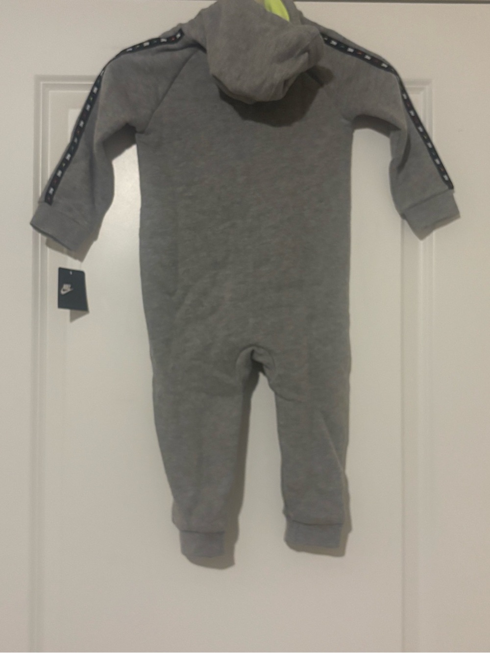 Nike Gray Hooded Baby One-Piece with Navy Logo Tape